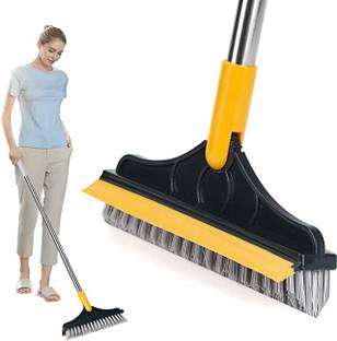 PottersPride Bathroom Cleaning Brush with Wiper 2 in 1 Floor Scrub Brush with Squeegee