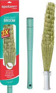 Spotzero Zero dust Broom Small, Floor Cleaning| Small, Aqua Green Plastic, Fiber Wet and Dry Broom