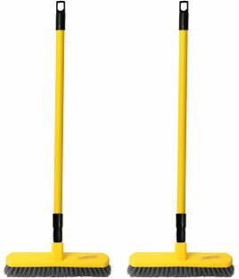 CLASSY TOUCH Tile Brush with Long Telescopic Handle for Cleaning Bathroom (Set of 2) Plastic Wet and Dry Brush