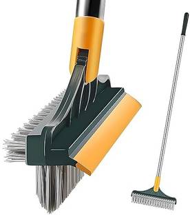 Trezox 3-in-1 Floor Scrub Brush with Long Handle – Bathroom Cleaner Wet & Dry with Holder