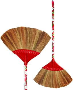MS Diamond Burma Grass Broom, Less Dust, Long Handle Wooden Broomstick for Floor Cleaning Grass Dry Broom