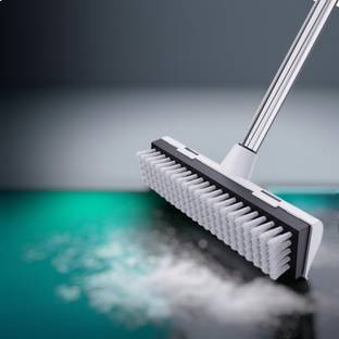 ONEFLESH Bathroom Scrub Brush – 2-in-1 Floor Cleaner with Wiper & Long Handle (AR) Plastic Wet and Dry Brush