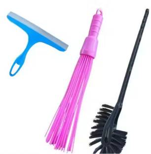 STRUGGLINGINC Toilet brush combo 1 toliet brush 1 Broom 1 wiper for all cleaning pack of 3 Plastic Wet and Dry Brush