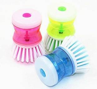 chapo Dish/Washbasin Plastic Cleaning Brush with Liquid Soap Dispenser (set of-3) Plastic Wet and Dry Brush