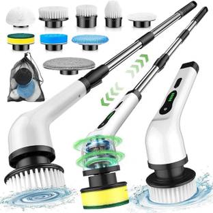 OLTR Spin Scrubber with Adjustable Extension Handle | 9 Replaceable Cleaning Heads. Plastic Wet and Dry Brush