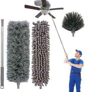 MAAUVTOR 3 In 1 Microfiber Feather Ceiling Duster Fan Cleaning Mop with Long Rod Bendable Microfibre Wet and Dry Brush