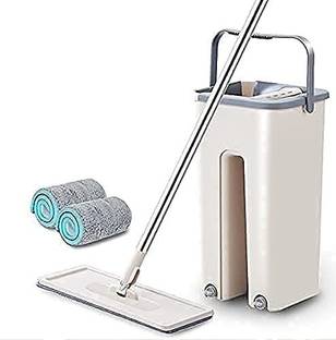 hpg traders New Unique Microfiber Flat Mop with Bucket, Cleaning Squeeze Hand Free Floor Mop Microfibre Wet and Dry Brush