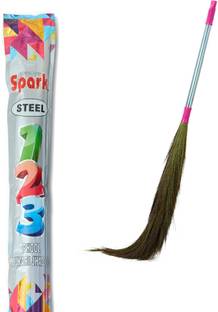 Spark International Steel Round 52 Inch Extra Long Broom | Stainless Steel Broom | Zero Dust Grass Dry Broom