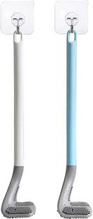 Top Select Silicon Toilet Cleaning Brush with Slim No Slip Long Handle Toilet Brush 2 PC with Holder