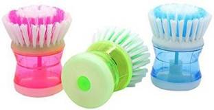 JKB TRADERS Plastic Wash Basin Brush Cleaner with Liquid Soap Dispenser (Multicolour) Plastic Wet and Dry Brush