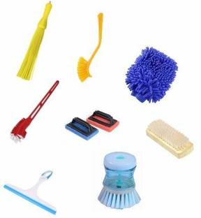STRUGGLINGINC combo Hockey Shaped Toilet Brush and Daily Cleaning Set of 8 Plastic Wet and Dry Brush