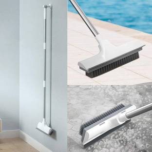 Dipzon villa 2 in 1 Tile Cleaning Brush Bathroom Floor Scrub Wiper with Long Handle Wiper Microfibre Wet and Dry Brush