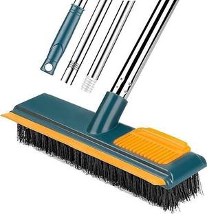 Eopzo 2 in 1 Scrape Floor Scrubbing Brush with Long Handle | Tile Cleaner Broom Brush Microfibre Wet and Dry Brush