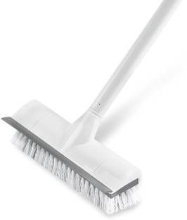 MOBHADA 2 in 1 Tiles Cleaning Brush Bathroom Floor Scrub with Long Handle 120° Rotatable Plastic Wet and Dry Brush