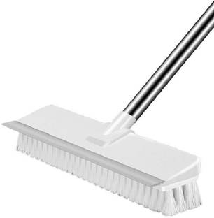Masox Store 2 in 1 Bathroom Cleaning Brush Wiper Long Handle White Scrubbing Tiles Floor Plastic Wet and Dry Broom
