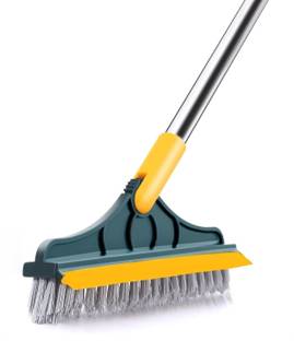 UNITYSALES 2 in 1 Floor Scrub Brush, Floor Scrub Brush With Wiper Long Handle Cleaner Brush Fiber Wet and Dry Brush