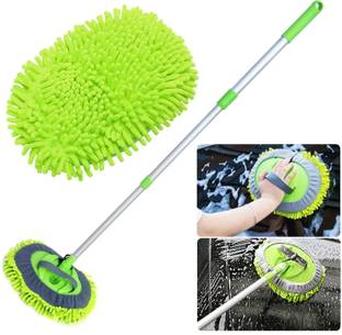 JANAKCREATION 2 in 1 Chenille Microfiber Car Mop Mitt with 45" Aluminum Alloy Long Handle, Microfibre Wet and Dry Brush