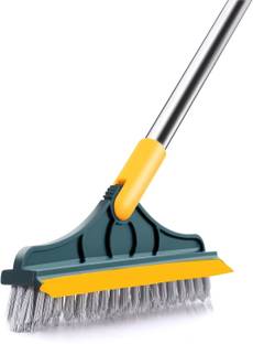 JsdMart Bathroom Brush Cleaning Brush with Wiper 2in1 Tiles Floor Scrub with Long Handle Plastic Wet and Dry Brush