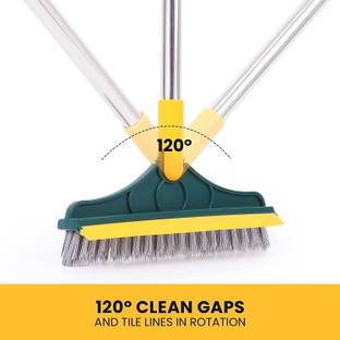 CITYCART Bathroom Cleaning Brush with Wiper 2 in 1 Tiles Cleaning Brush Floor Scrub with Holder