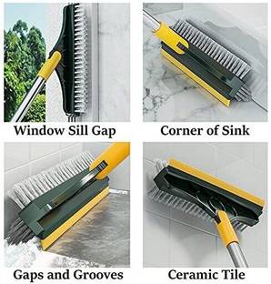 YNV TRADER Bathroom Cleaning Brush with Wiper 2 in 1 Tiles Cleaning Brush M63 Fiber Wet and Dry Brush