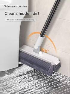 MAAUVTOR 180°Rotating Floor Scrub Brush with Long Handle 3 in 1 Scrape Corner Cleaning Microfibre Wet and Dry Brush