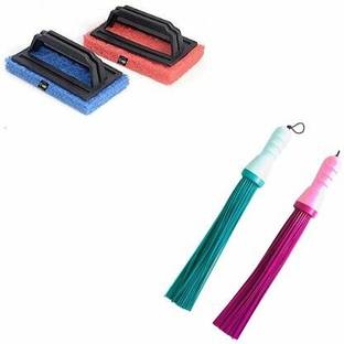 STRUGGLINGINC Cleaning Combo (2 PLASTIC BROOM and 2 Tile Brush - Pack of 4 Cleaning Brush, Broom