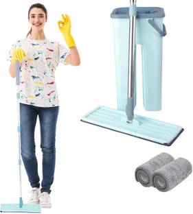 HOSTING Wet and Dry Flat Cleaning bucket Mop Plastic, Fiber Wet and Dry Broom