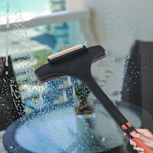 KUBER INDUSTRIES 2-in-1 Multifunctional Mesh Cleaning Brush for Windows Net | Orange & Green Plastic Wet and Dry Brush