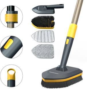 MinuteToCleanIt Bathroom Cleaner Brush with Extendable Handle, Brush, Scrub & Microfiber Pad Plastic, Polypropylene, Microfibre, Sponge Wet and Dry Brush