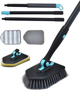 Wallsenterprise Bathroom Cleaner Brush with Extendable Handle, Brush, Scrub & Microfiber Pad Plastic, Polypropylene, Microfibre, Sponge Wet and Dry Brush