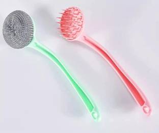 Upkaranwale Scrubbers Cleaning Ball Utensil Scrubber With Plastic handle Plastic Wet and Dry Brush