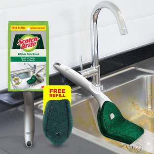 Scotch-Brite Kitchen Sink Sponge Wet Brush with Refill, Easy to use Nylon Dry Brush