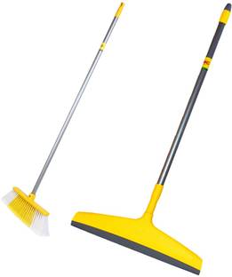 HIC Floor Broom/Brush with Floor Wiper with Extendable & Strurdy Rod Tough Bristels Fiber Wet and Dry Brush