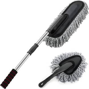 FUELBYTE 2Pcs Detailing Microfiber Car Duster Brush Interior&Exterior Car Cleaning Combo Microfibre Wet and Dry Broom