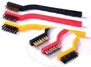 JLT 3 Pc Mini Wire Brush Set,Cleaning Tool Kit - Brass, Nylon, Stainless Steel Bristles Plastic Wet and Dry Brush