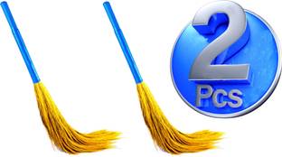 kiran Soft Grass Broom Stick for Cleaning Broom Stick, Jhadu Plastic Combo 2Pcs Grass Dry Broom