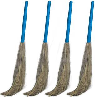 Signamio Strong Handle Soft Grass Floor Broom Stick for Cleaning Floor, Kitchen -4 Pcs Grass Dry Broom