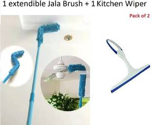 QinPin Combo of Cobweb Jala Duster Broom & Kitchen Hand Wiper Multipurpose Cleaning Microfibre, Plastic Wet and Dry Brush