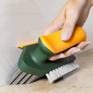 KEFTRIAX 4 in 1 Tile Grout Cleaner Brush with Squeegee, V-Shape Gap Scrub Brush Microfibre Wet and Dry Brush
