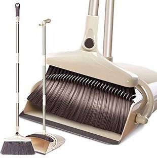 KRIYAART WINDPROOF MOP WITH BROOM HOLDER PAN BRUSH Fiber Wet and Dry Broom