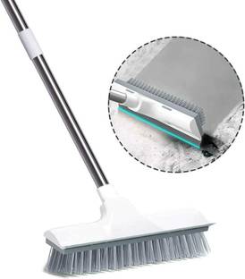 Mataiva 2 in 1 Tile Cleaning Brush Bathroom Floor Tiles Scrub with Long Handle Wiper Microfibre Wet and Dry Brush