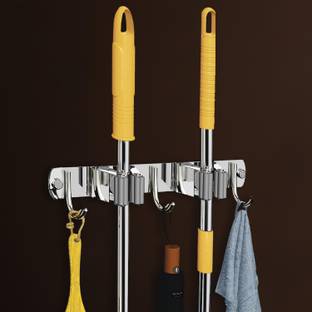GRISHVA Silver Stainless Steel Broom Holder