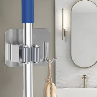 GRISHVA Silver Stainless Steel Broom Holder