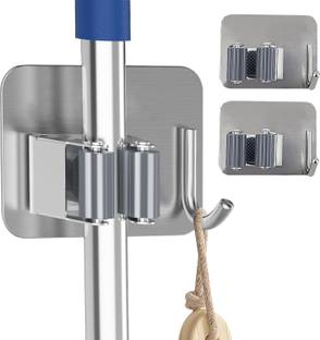 GRISHVA Silver Stainless Steel Broom Holder