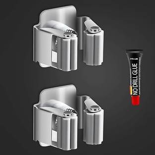 Wolpin Silver Stainless Steel Broom Holder