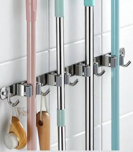 SorresaA Silver Stainless Steel Broom Holder
