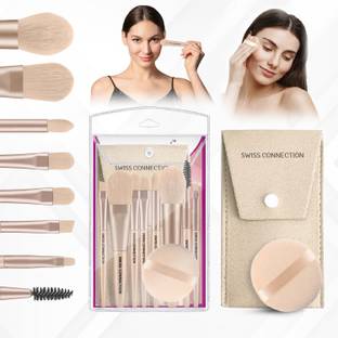 Swiss Connection Makeup Face Brushes and Face Soft Powder Puff With Easy To Carry Pouch