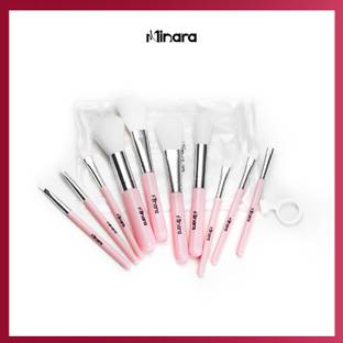 MINARA Makeup Brush Applicator Set of 10 with Easy to Carry Pouch - Pink