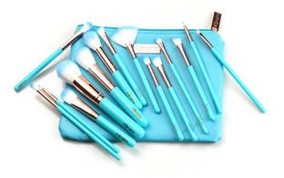 MINARA Makeup Brush Applicator Set of 15 with Premium Leather Pouch