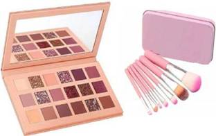 bhp COMBO OF PREMIUM MULTI SHADES 18 COLOUR HD NUDE EDITION EYE SHADOW PALETTE AND HIGH QUALITY SET OF 7 ESSENTIAL MAKE UP FOUNDATION BRUSHES/ EYESHADOW BRUSH/ EYELINER BRUSH (8 Items in the set